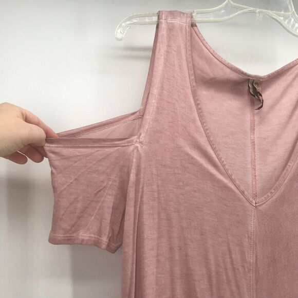 XCVI Tunic Top Womens Large Pink Cold Shoulder Short Sleeve Asymmetric Hem - Picture 2 of 9